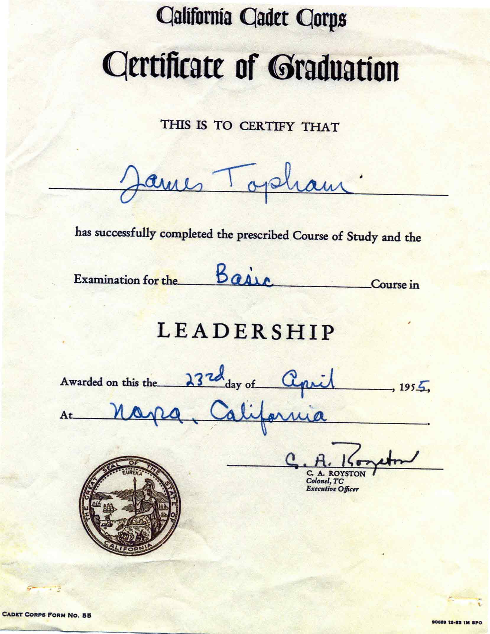 Basic Leadership School Completion Certificate