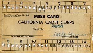 California Cadet Corps Mess Card